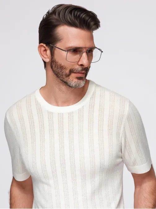 Trendy pánsky biely sveter s krátkym rukávom V1 TSCT-0251