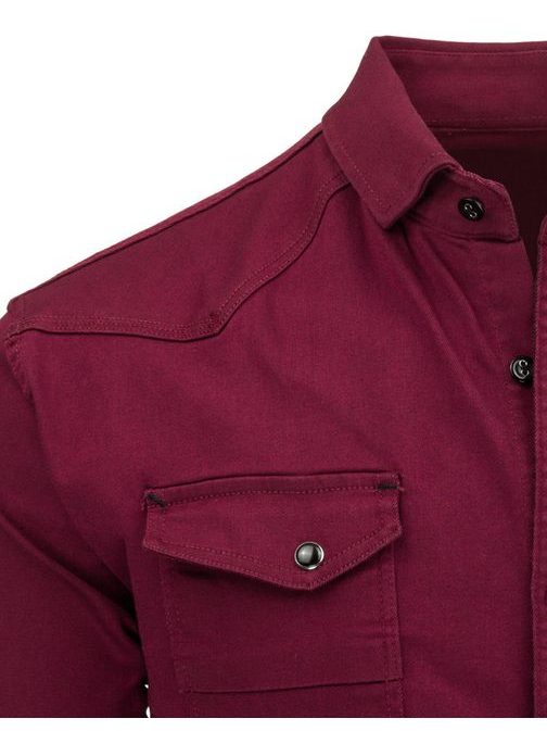 Štýlová džínsová pánska košeľa bordovej farby