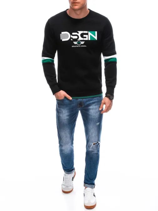 Trendy čierna mikina s prvkami zelenej farby s výrazným nápisom B1626