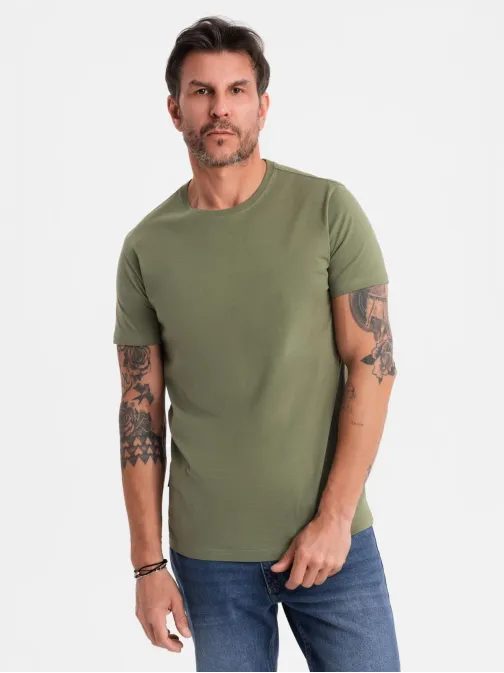 Basic khaki bavlnené tričko s okrúhlym výstrihom V6 TSBS-0236