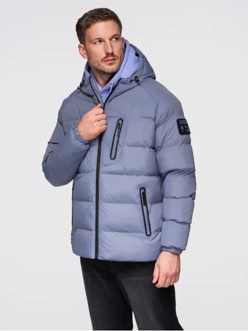 Teplá pánska bunda športového dizajnu fialovej farby