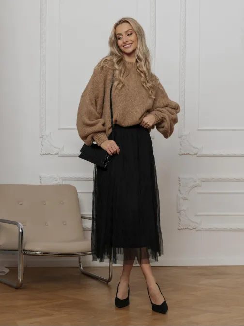 Jedinečná čierna midi sukňa GLR020
