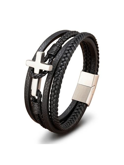 Pánsky viacvrstvový náramok s krížom