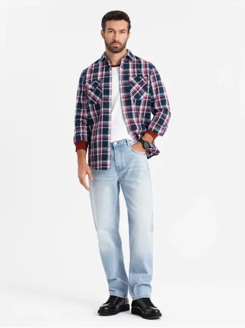 Trendy flanelová károvaná červeno granátová košeľa SHCS-0137