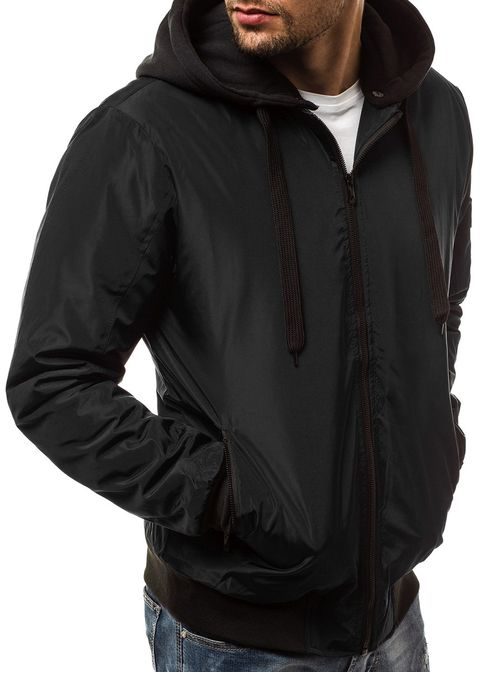 Čierna prechodná bunda s kapucňou OZONEE JS/RZ02
