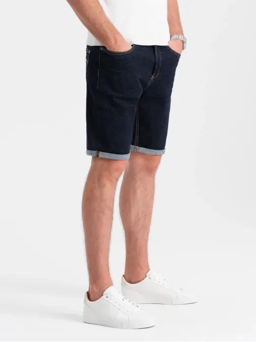 Džínsové kraťasy pre mužov tmavo-modré v1 om-srds-0134