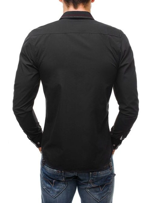 Luxusná čierna košeľa s výraznými gombíkmi 638