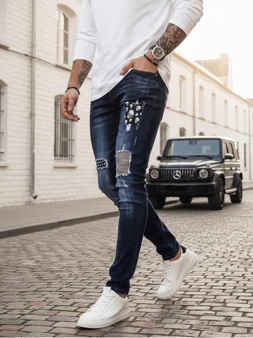 Módne modré pánske rifle v trendy prevedení