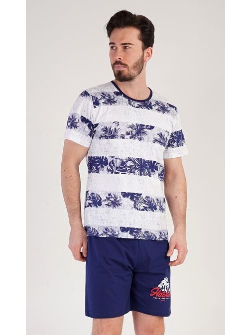 Tmavomodré krátke pánske pyžamo Hawaii
