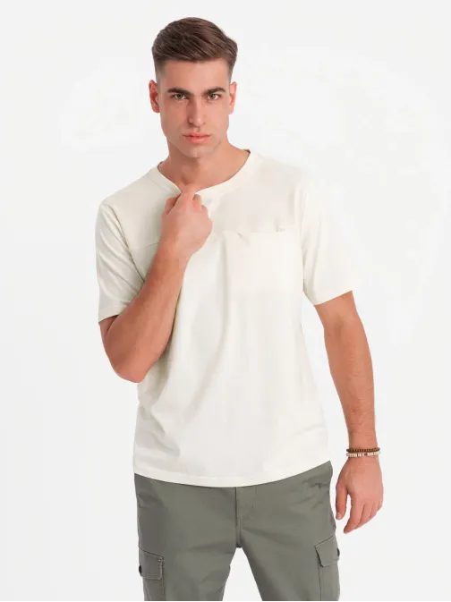 Jedinečné biele tričko s vreckom V8 TSCT-0171