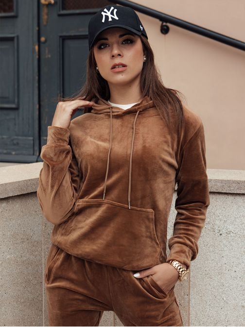 Velúrová dámska hnedá tepláková súprava Relax Fit