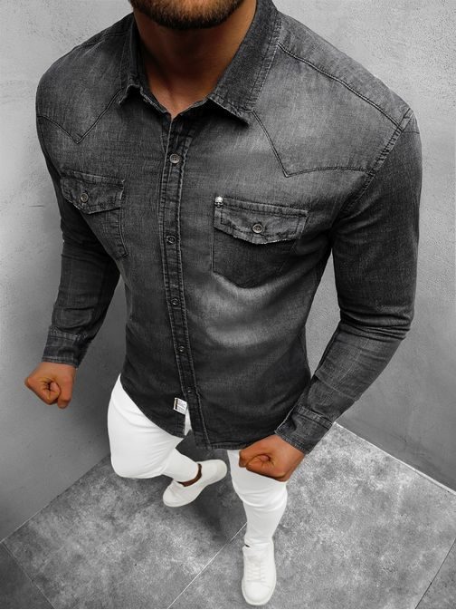 Čierna štýlová rifľová košeľa NB/MC704N