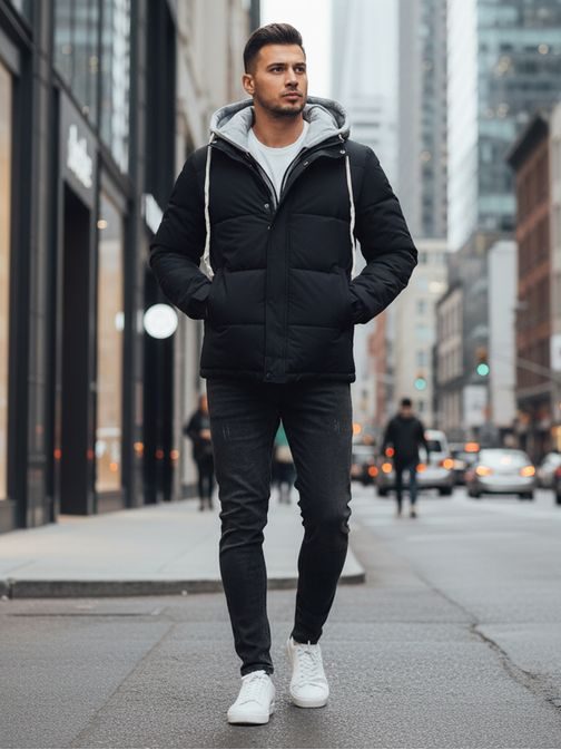 Zaujímavá tmavomodrá zimná bunda s kapucňou