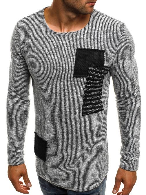 Trendy sivý sveter s nášivkami JACK DAVIS JK1031S