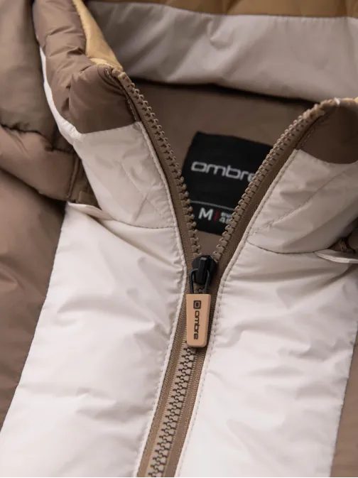 Béžovo-biela prešívaná retro bunda V2 JALP-0296