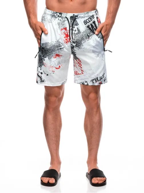 Bielo/červené plavky s trendy potlačou W513