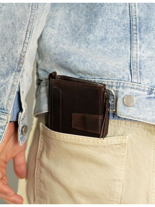 Hnedá kožená trendy peňaženka s prackou Rovicky