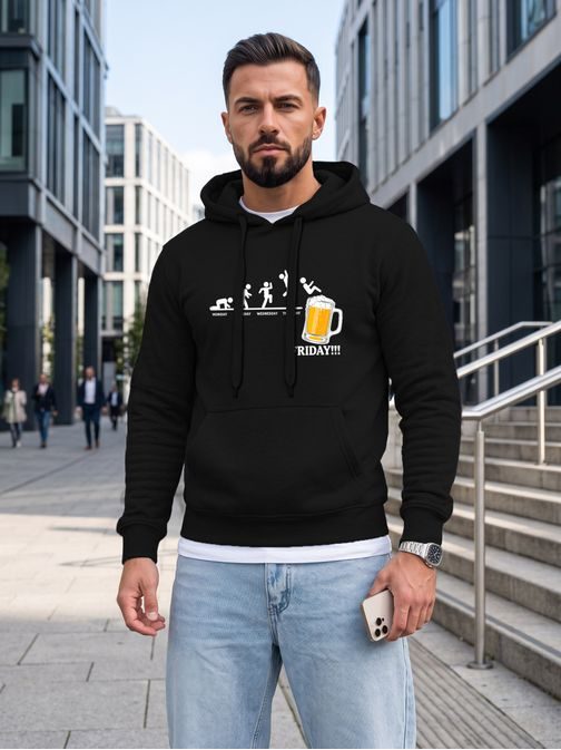 Trendy čierne mikina s potlačou a s kapucňou
