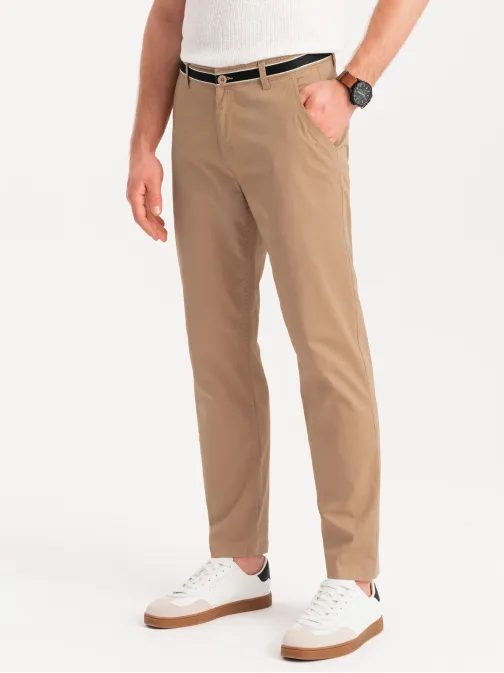 Pieskové chinos nohavice s ozdobným pásom V5 PACP-0118