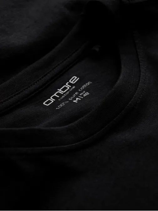 Jednoduché bavlnené tričko s dlhým rukávom v čiernej farbe v1 om-lsbl-0106