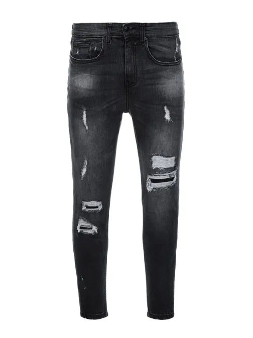 Trendové čierne rifle s dierami P1078