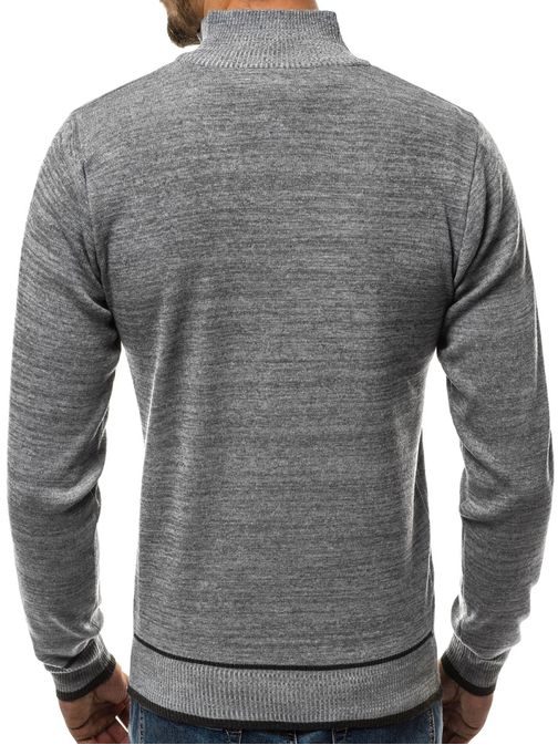 Pánsky sivý sveter so zipsom  OZONEE HR/1859H