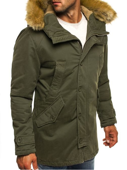 Prechodná khaki bunda s kožušinovou kapucňou J.STYLE 3148