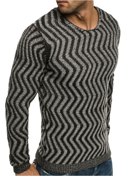 Neobyčajný sveter v čiernej farbe s trendy vzorom BLACK ROCK 18030