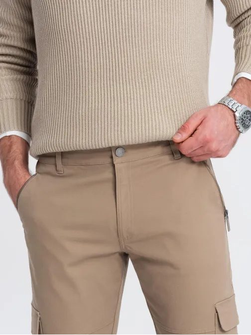 Trendové hnedé  pánske joggery V3 PACG-0204