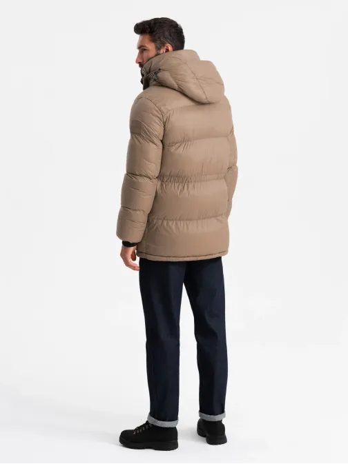 Nadčasová prešívaná hnedá pánska bunda V2 JALJ-0186