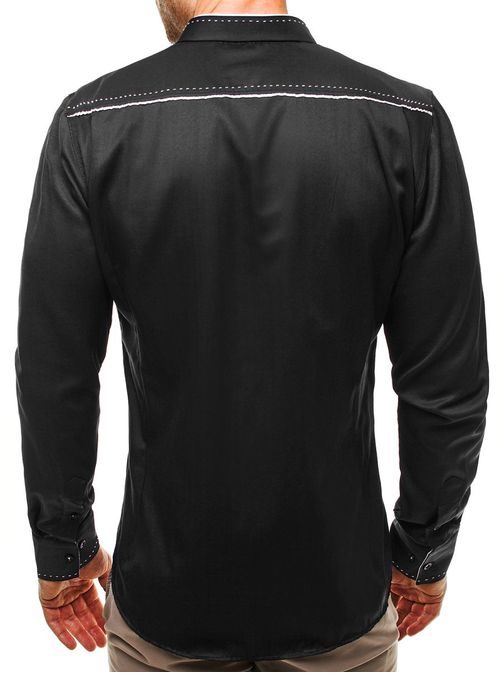 Moderná čierna košeľa s výrazným lemom 2219