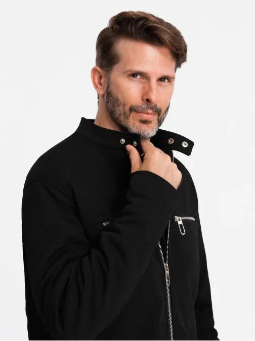 Trendy čierna motorkárska bunda V2 JALP-0157