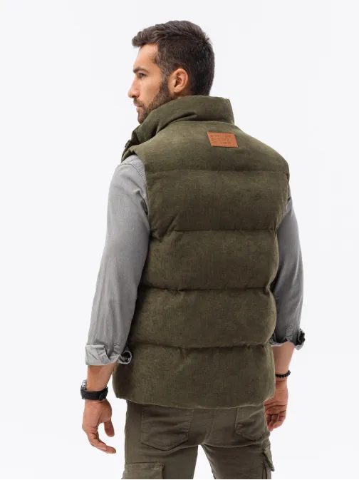 Prešívaná vesta v tmavoolivovej farbe V57