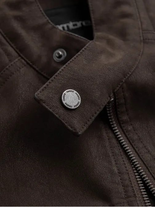 Štýlová hnedá koženková motorkárska bunda V1 JAFL-0197