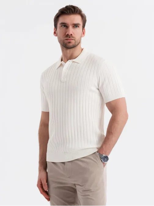 Pánska biela SLIM FIT pruhovaná polokošeľa V3 POSS-0143