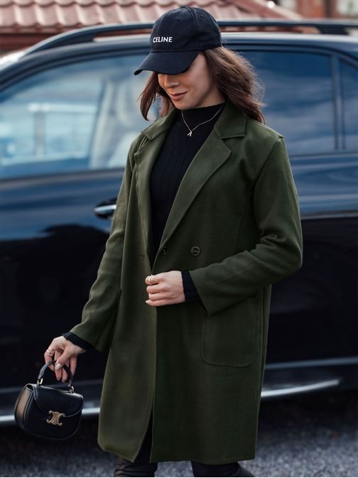 Dlhý dámsky olivový oversize kabát Linnore