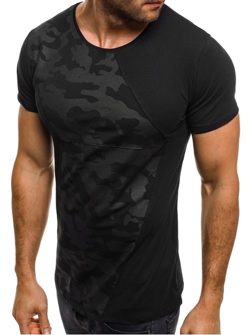 Čierne tričko z bavlny s maskáčovým vzorom BREEZY 9071