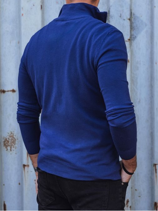 Trendy modrý pánsky sveter na zips