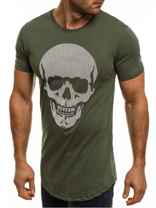 Zelené khaki tričko pre pánov s lebkou BREEZY 377