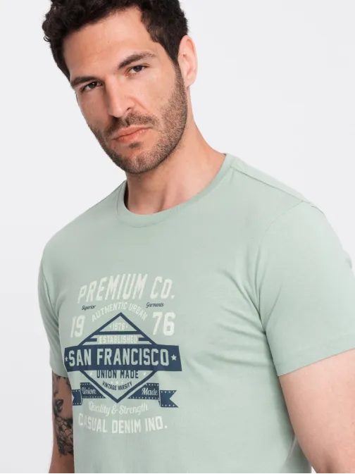 Bavlnené mentolové tričko pre mužov San Francisco v2 om-tspt-0120