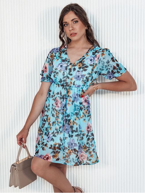 Jedinečné modré šaty s farebnými kvetmi Riviera