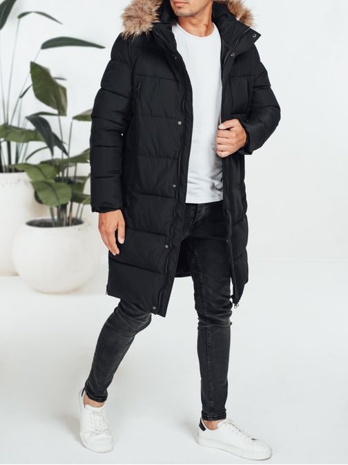 Prešívaná čierna bunda na zimu pre pánov