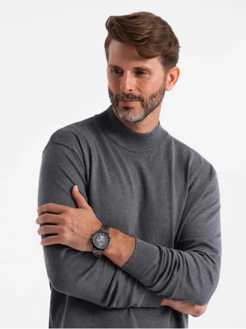Trendy šedý melírovaný polorolák V3 SWTN-0100