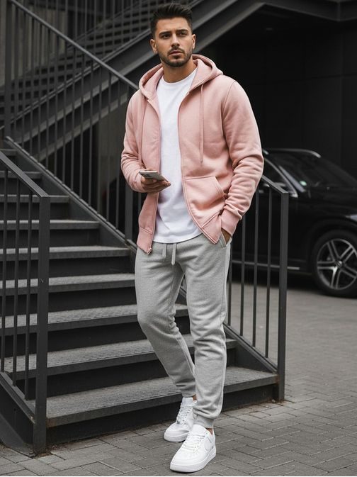 Ružová jednoduchá mikina s kapucňou