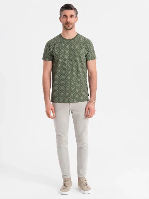 Pánske olivové tričko s trendy potlačou V2 TSFP-0250
