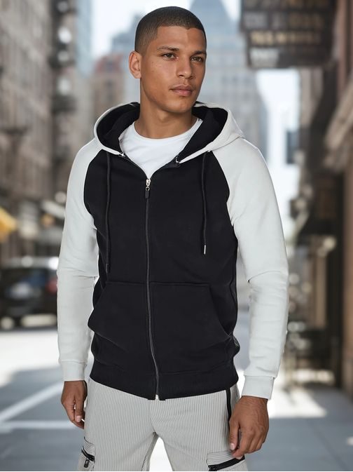 Moderná čierno-šedá mikina s kapucňou