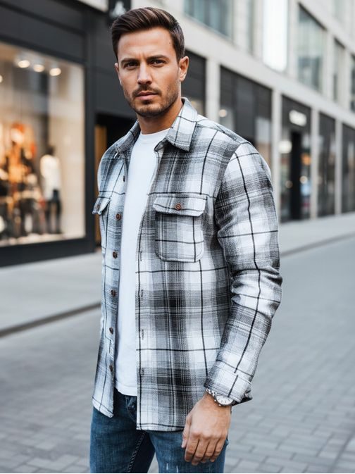 Kockovaná flanelová košeľa s náprsnými vreckami v čierno-bielej farbe