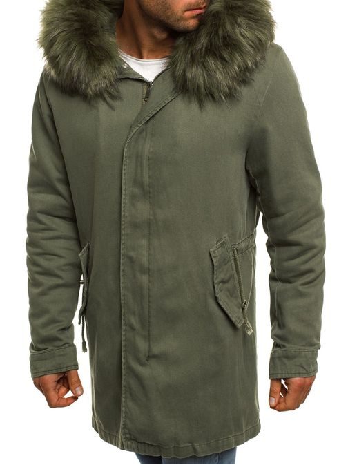 Khaki zimná parka so zelenou kožušinkou X-FEEL 88619