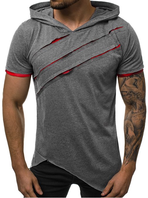 Grafitovo-červené asymetrické pánske tričko O/1185