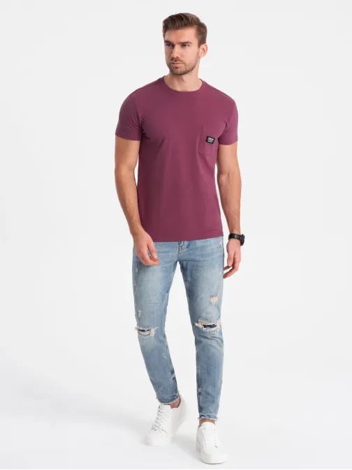 Trendy tričko s ozdobným vreckom tmavo ružové V5 TSCT-0109